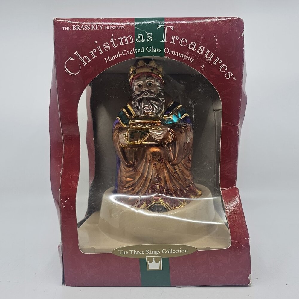 Vintage Brass Key Three Kings Melchior Glass Christmas Tree Ornament 2001 LARGE
